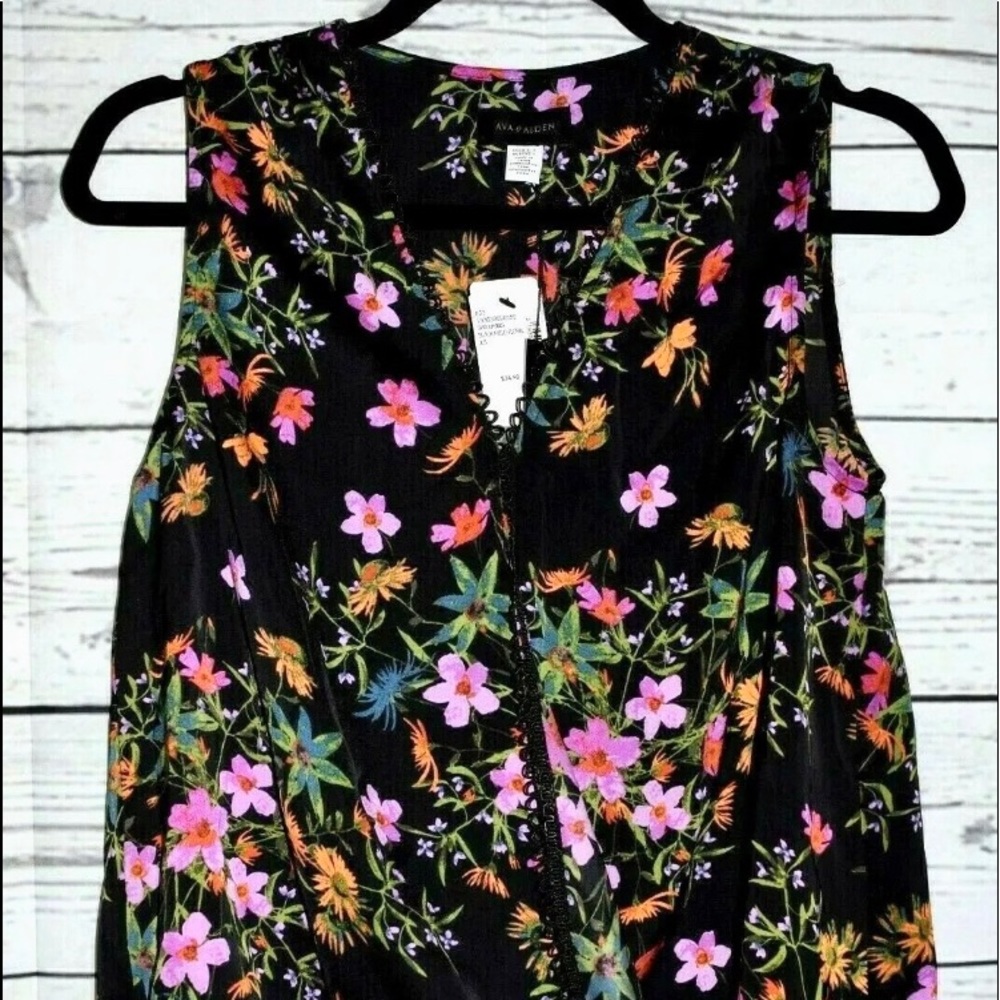 NEW  Ava & Aiden Black Pink Yellow floral field sleeveless top Size XS, …